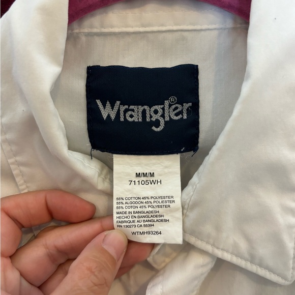 Vintage Wrangler Pearl Snap White Western Long Sleeve Bottom Down Shirt Sz M - Picture 2 of 6